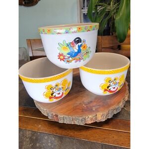 Vtg Kelloggs Tony The Tiger (2) Toucan Sam 1 Houston Harvest Cereal Bowls 2002